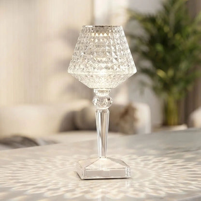 lampe de table rechargeable comptoir vue rapproche design diamant