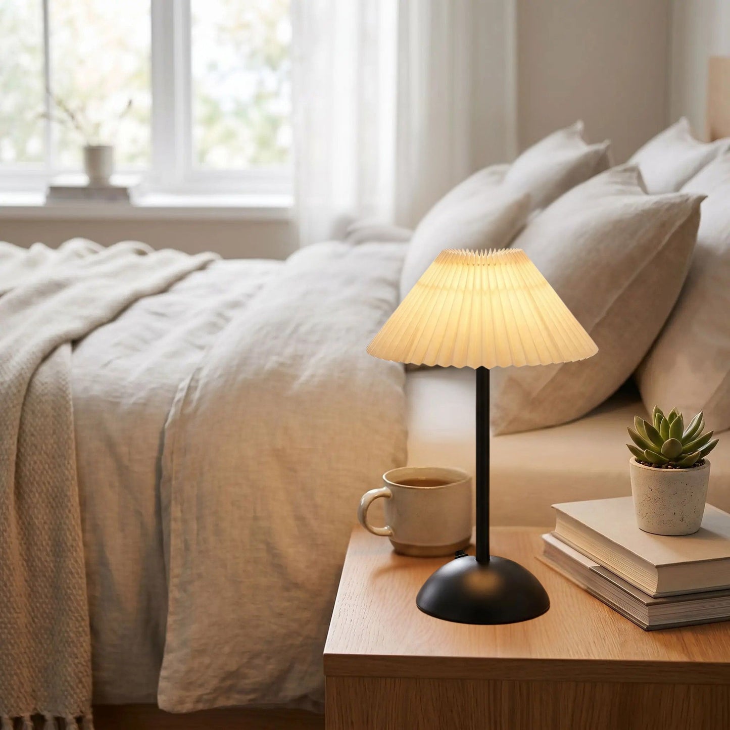 lampe de table rechargeable noir abat-jour beige noir coloree