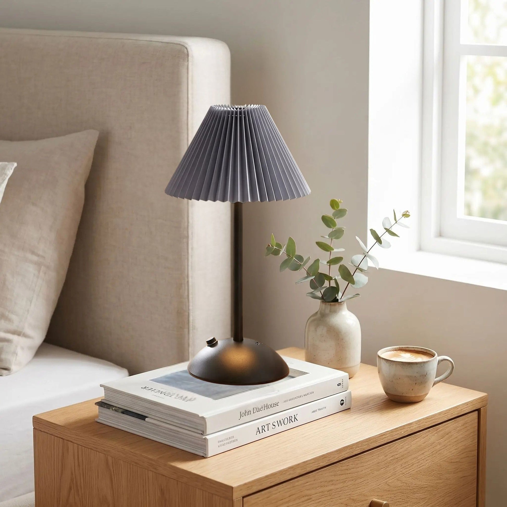 lampe de table rechargeable noir abat-jour gris noir coloree