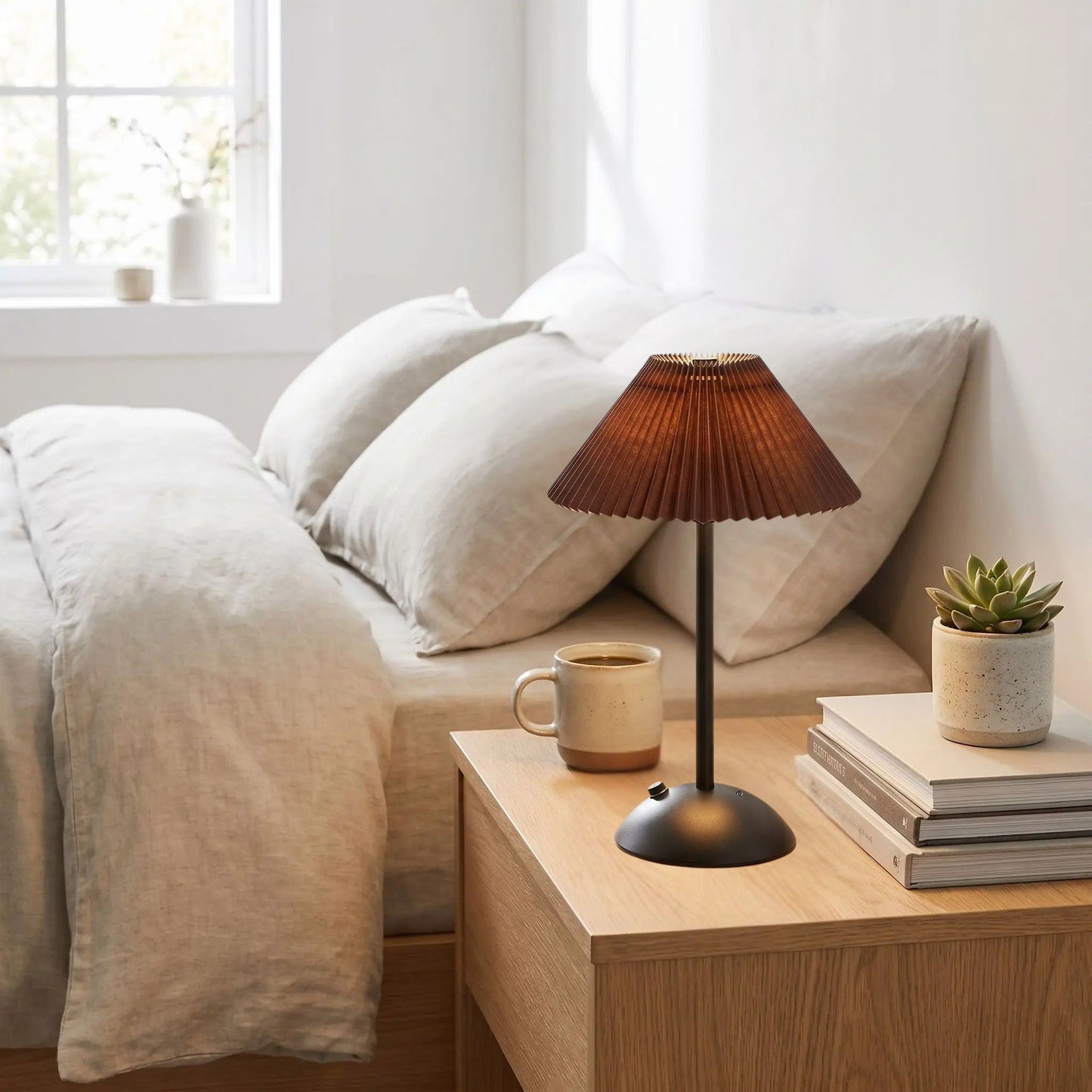 lampe de table rechargeable noir abat-jour marron noir coloree