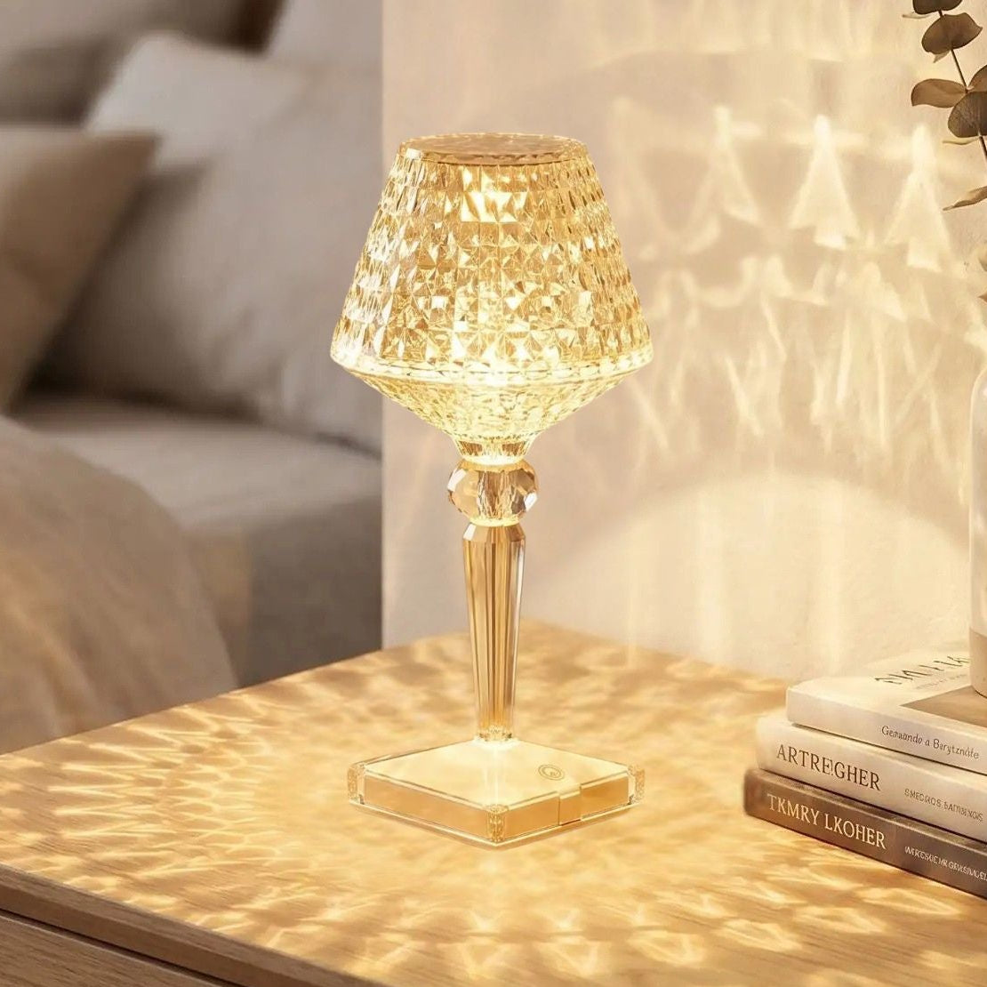 lampe de table rechargeable rgb or vue rapproche design diamant