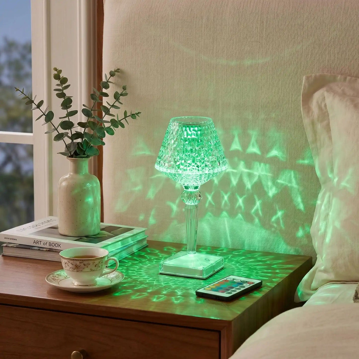 lampe de table rechargeable vert rgb chevet design diamant