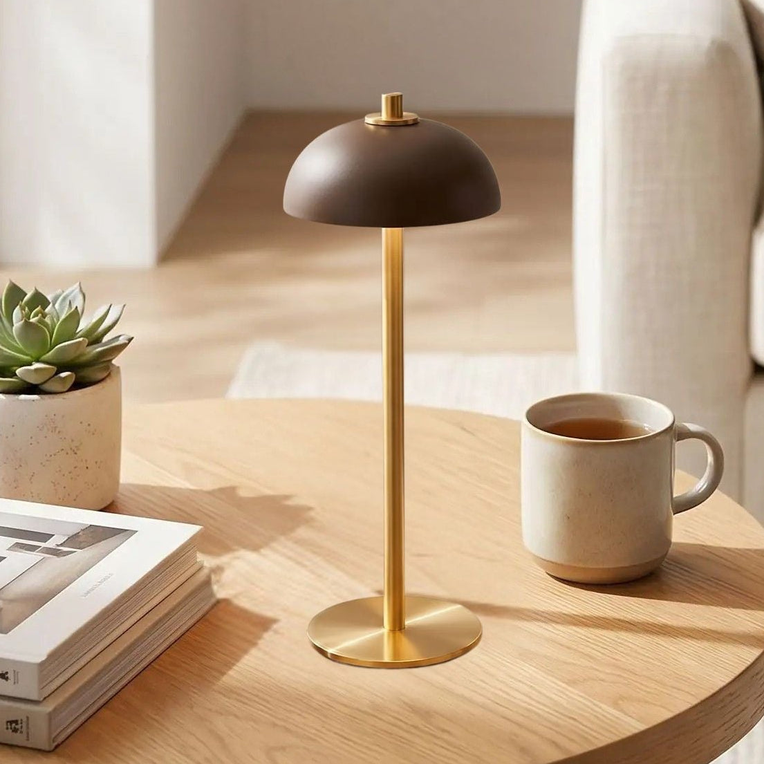 lampe de table sans fil cafe et or vue rapproche lumina pro
