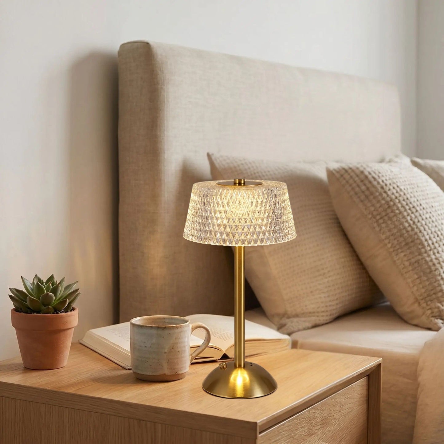 lampe de table sans fil chevet avec tasse lumiere diamant