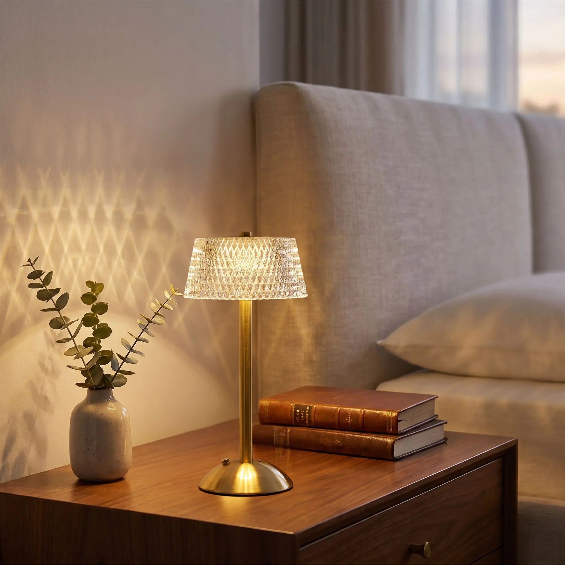 lampe de table sans fil chevet brune lumiere diamant