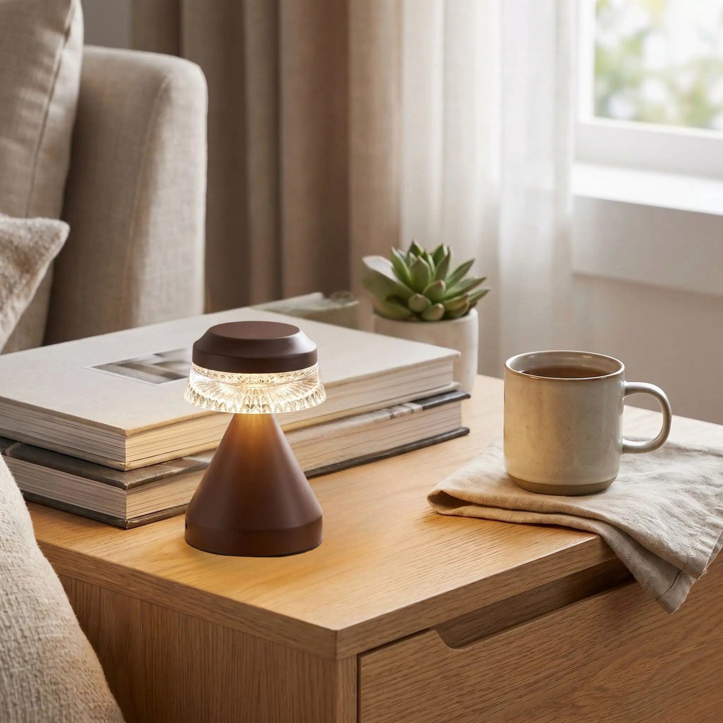 lampe de table sans fil marron touche dambiance