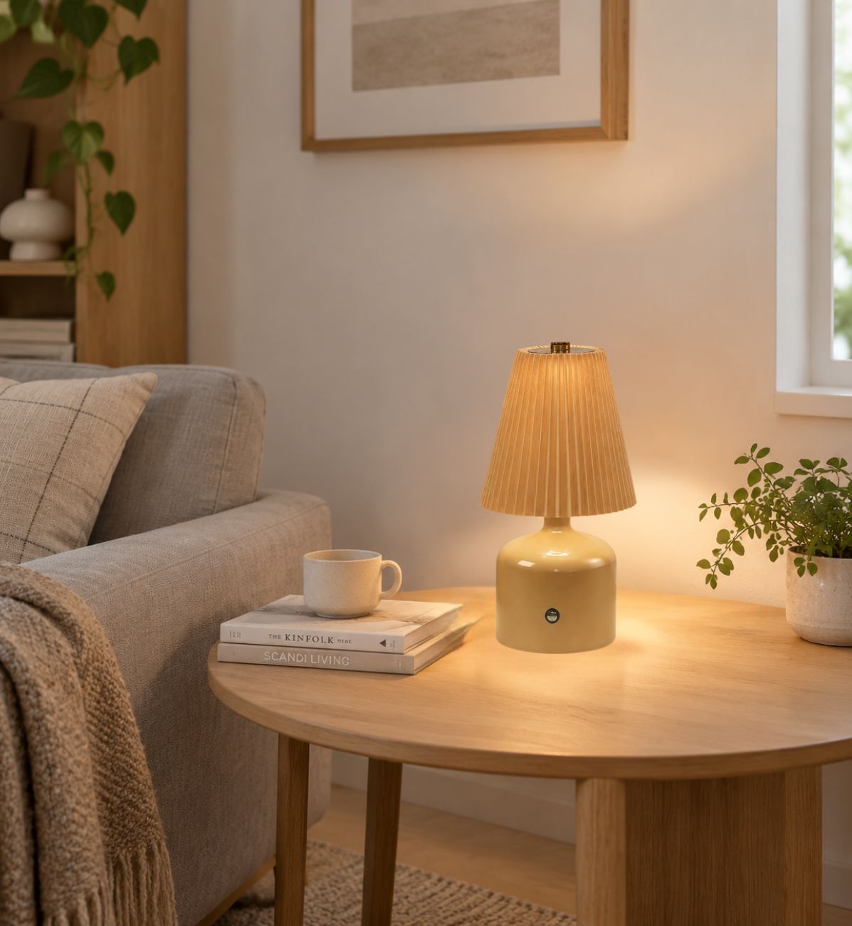 lampe de table sans fil ocre beige petite stylee