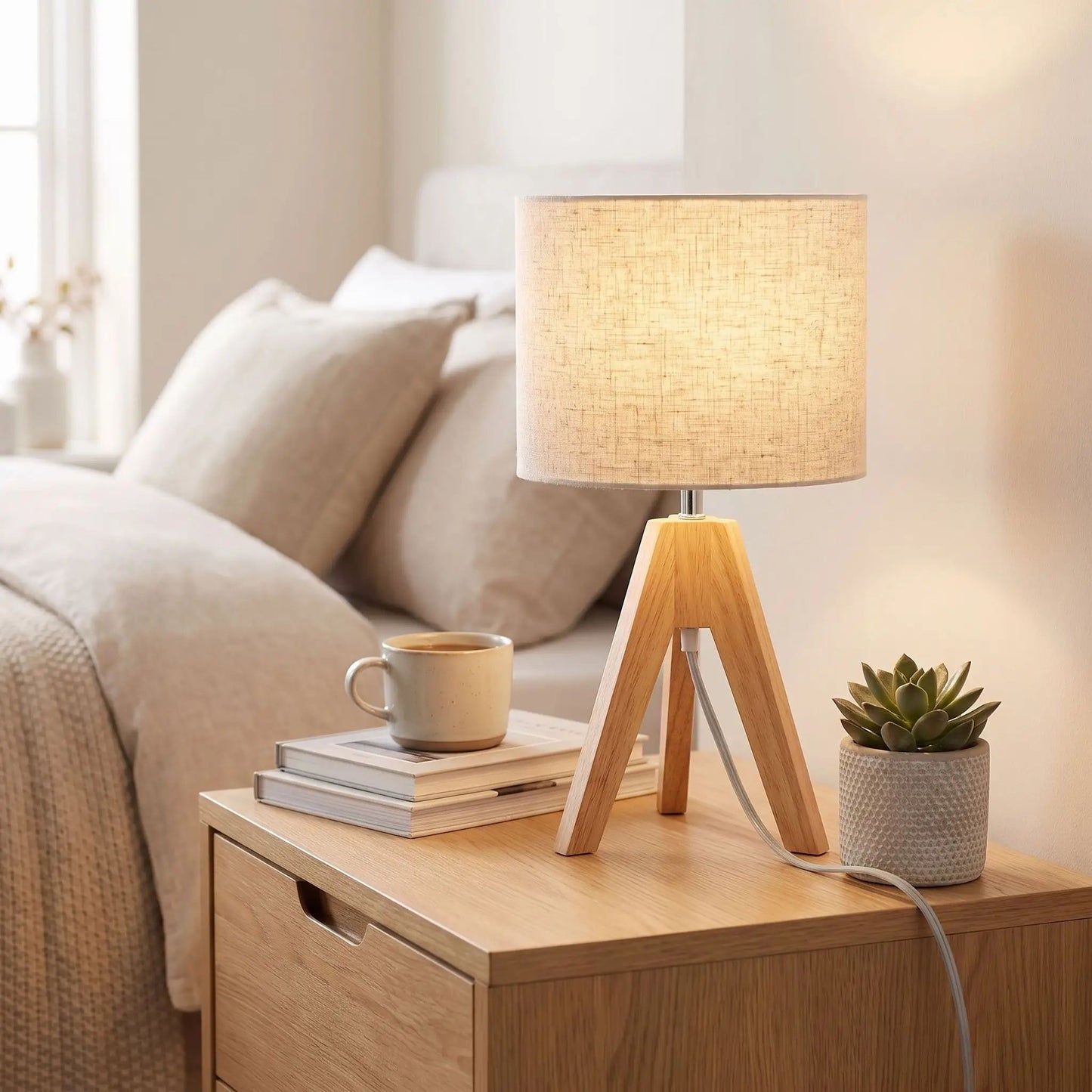 lampe de table sejour avec livre trepied scandinave