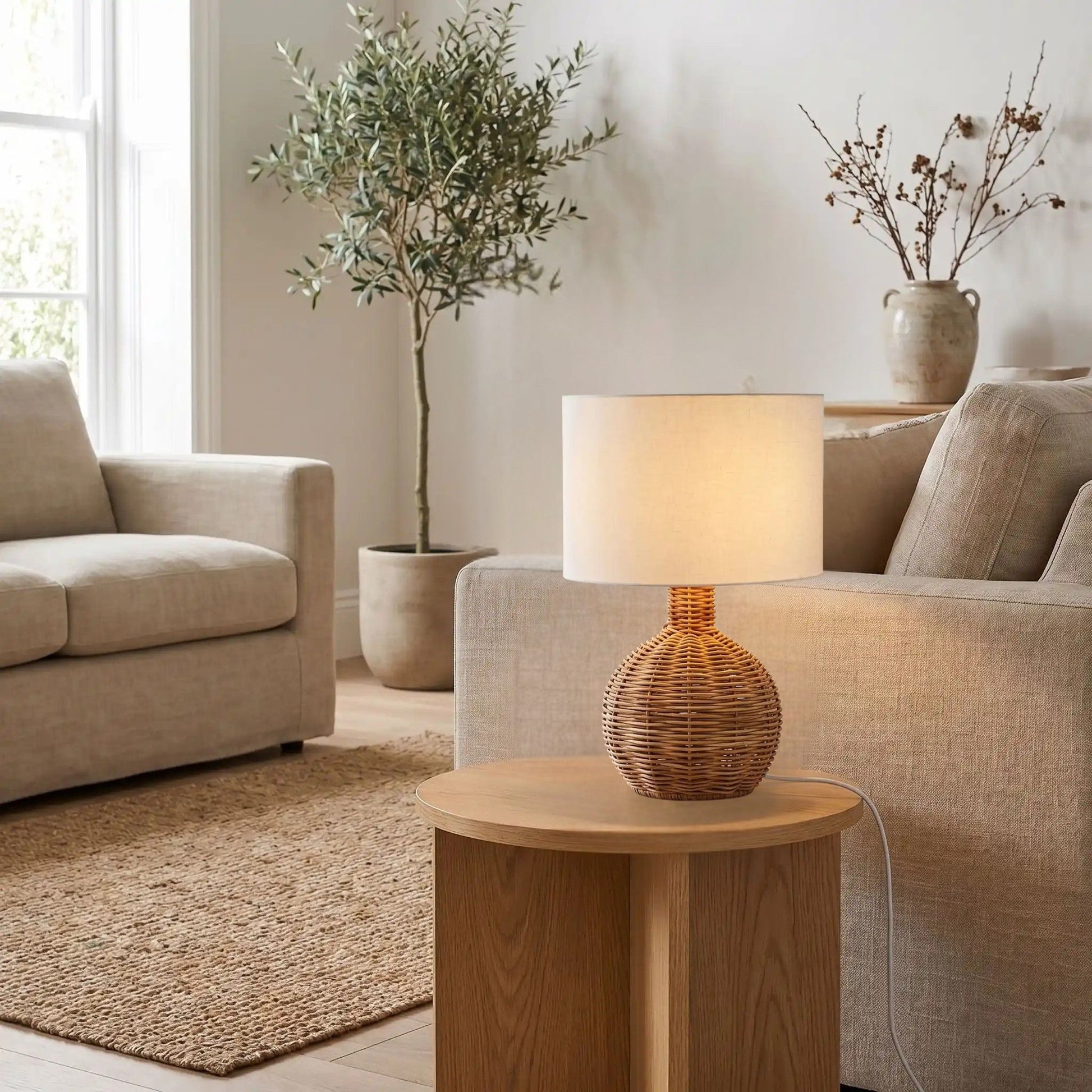 lampe de table sejour avec plante ronde artisanale