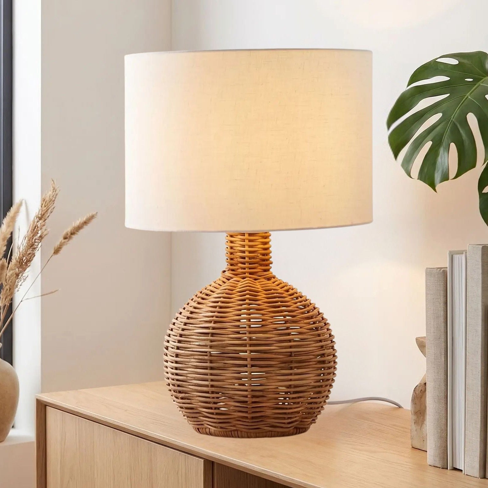 lampe de table sejour vu rapproche ronde artisanale