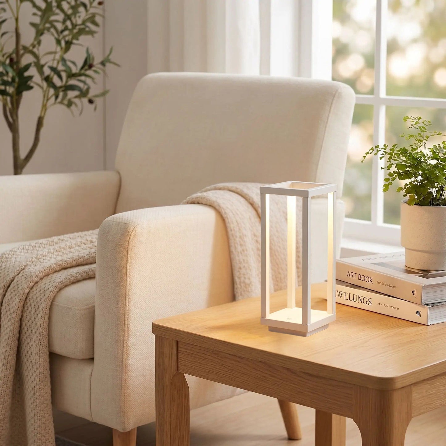 lampe led sans fil blanc cote fauteuil geometrique ligne minimaliste