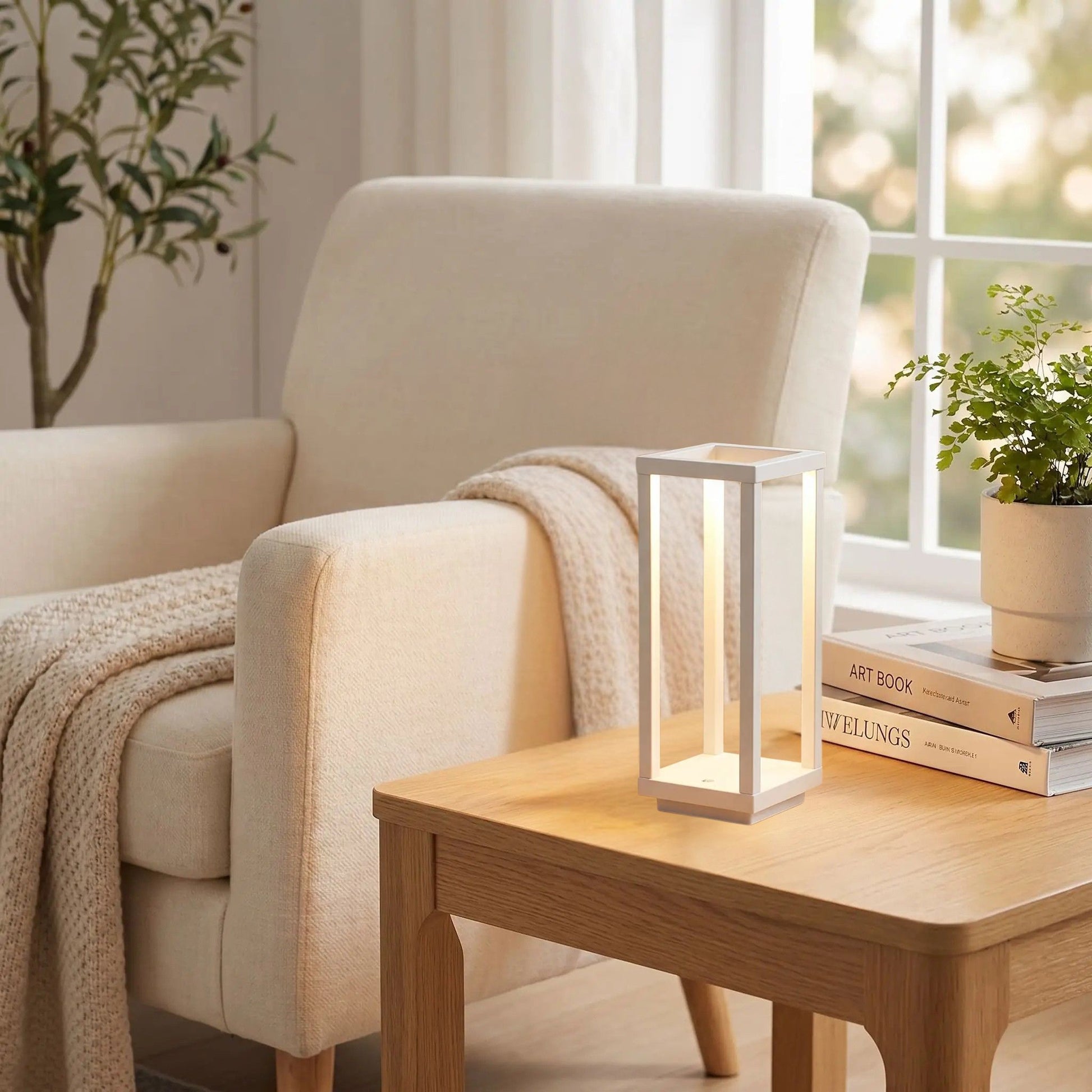 lampe led sans fil blanc cote fauteuil geometrique ligne minimaliste