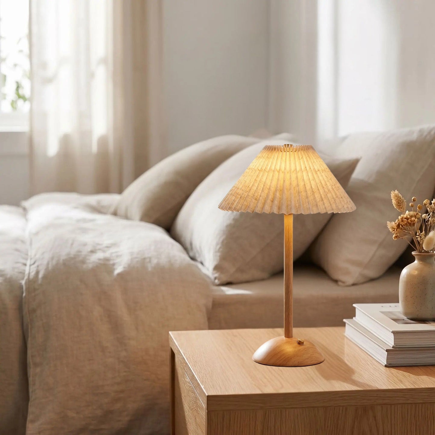 lampe led sans fil bois naturel chevet bois hevea