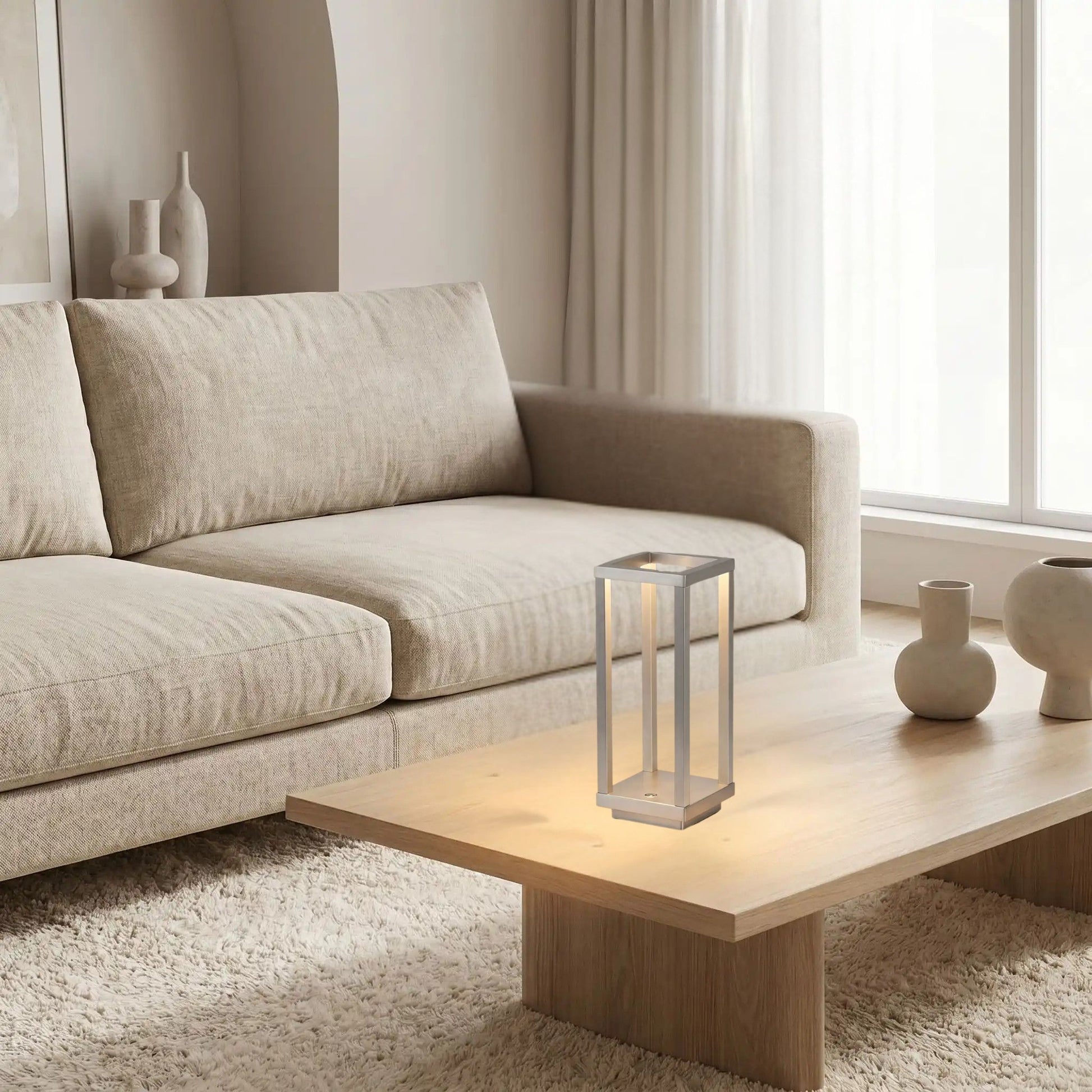 lampe led sans fil couleur argent sejour geometrique ligne minimaliste