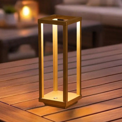 lampe led sans fil couleur or terrasse vue rapproche geometrique ligne minimaliste