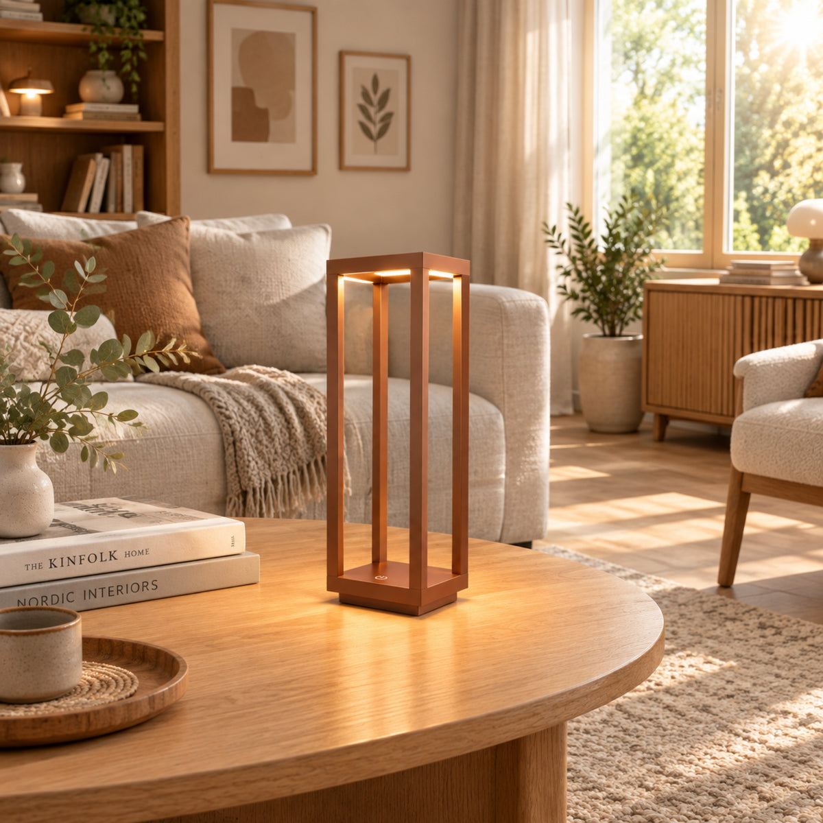lampe led sans fil geometrique marron cuivre ligne minimaliste