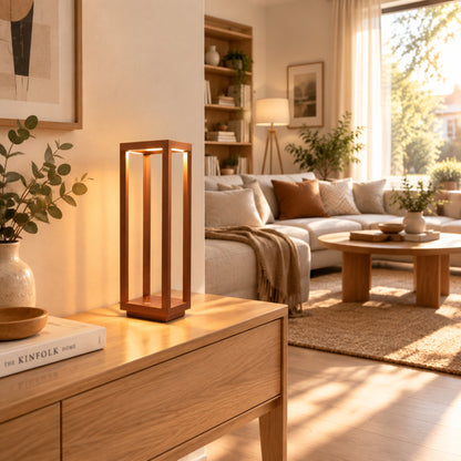 lampe led sans fil marron cuivre console geometrique ligne minimaliste