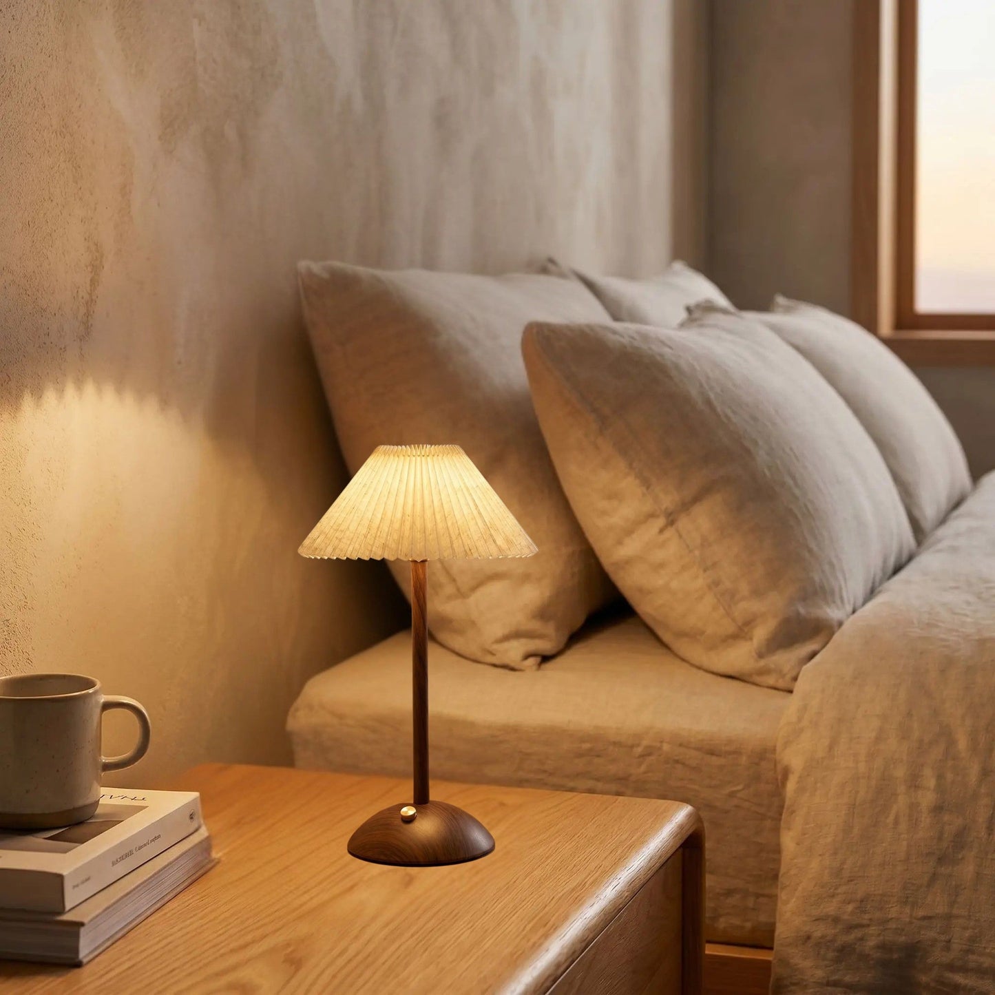 lampe led sans fil marron fonce chevet bois hevea