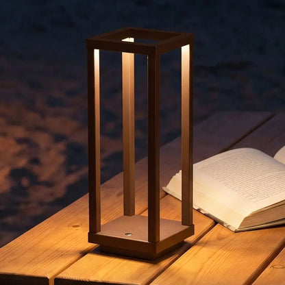 lampe led sans fil marron plage vue rapproche geometrique ligne minimaliste