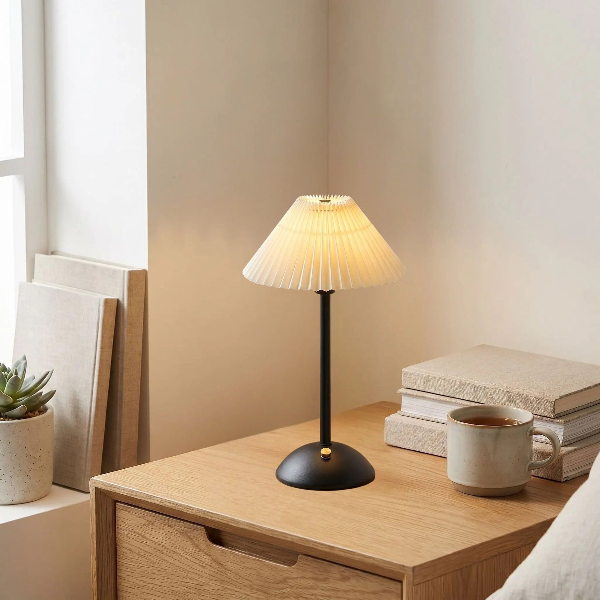 lampe led sans fil noir chevet bois hevea