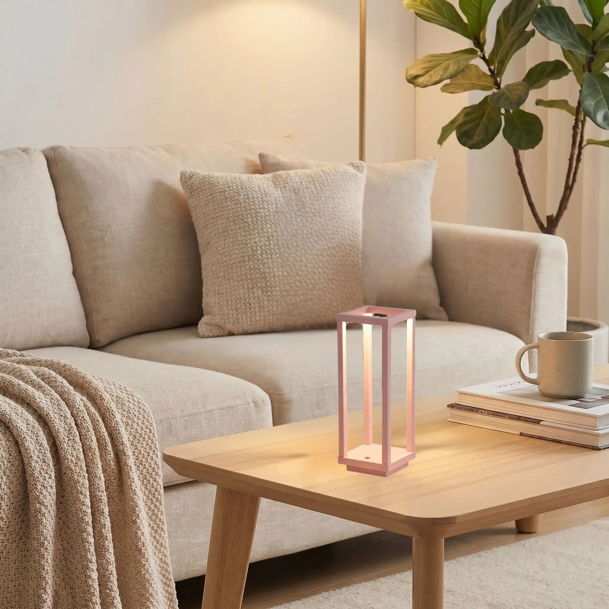 lampe led sans fil rose table sejour geometrique ligne minimaliste