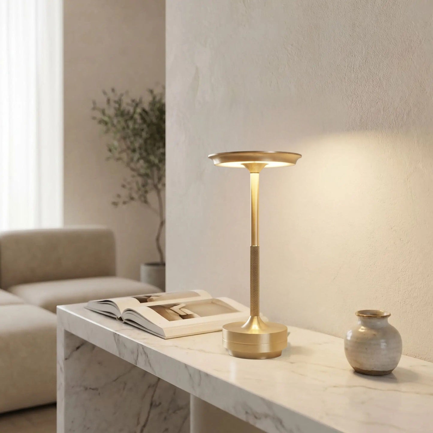 lampe rechargeable couleur or console sejour lumiere sans fil