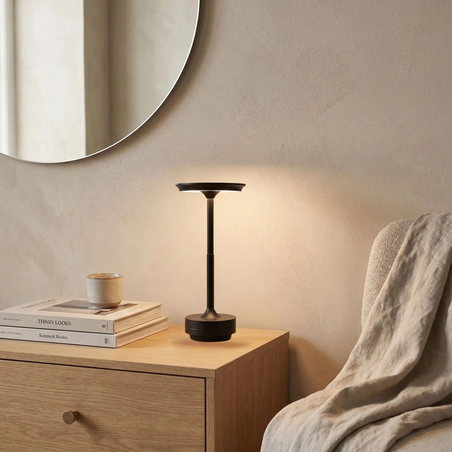 lampe rechargeable noir chevet avec miroir lumiere sans fil