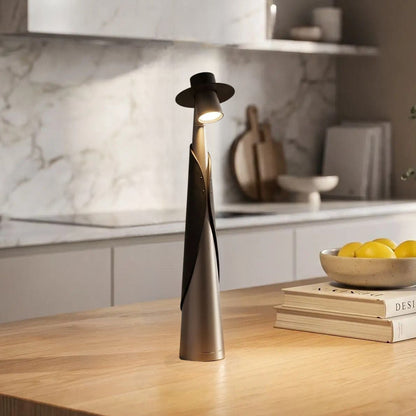 lampe rechargeables sans fil couleur gris comptoir vu rapproche figurine minimaliste