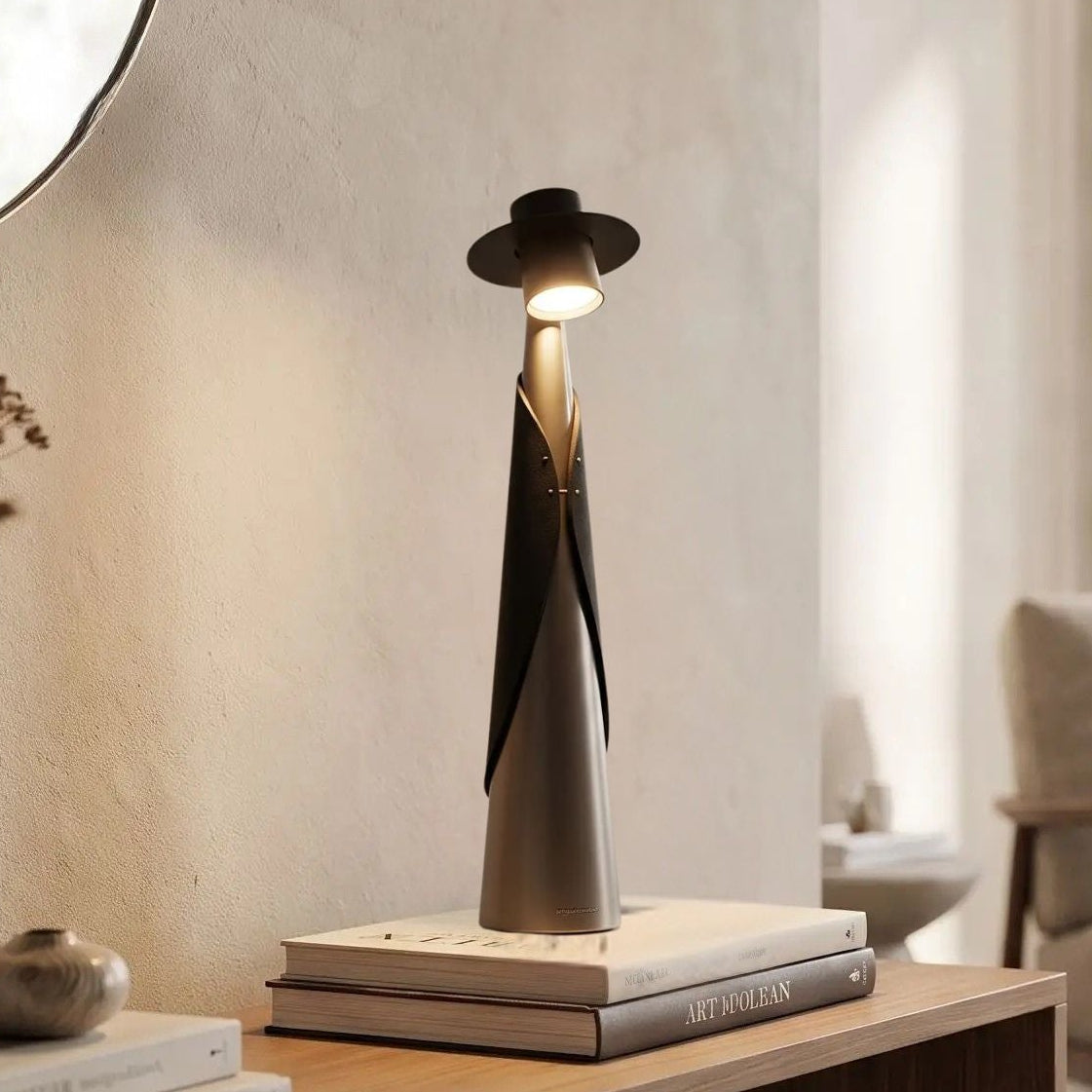 lampe rechargeables sans fil couleur gris sejour fleur sechees vu rapproche figurine minimaliste