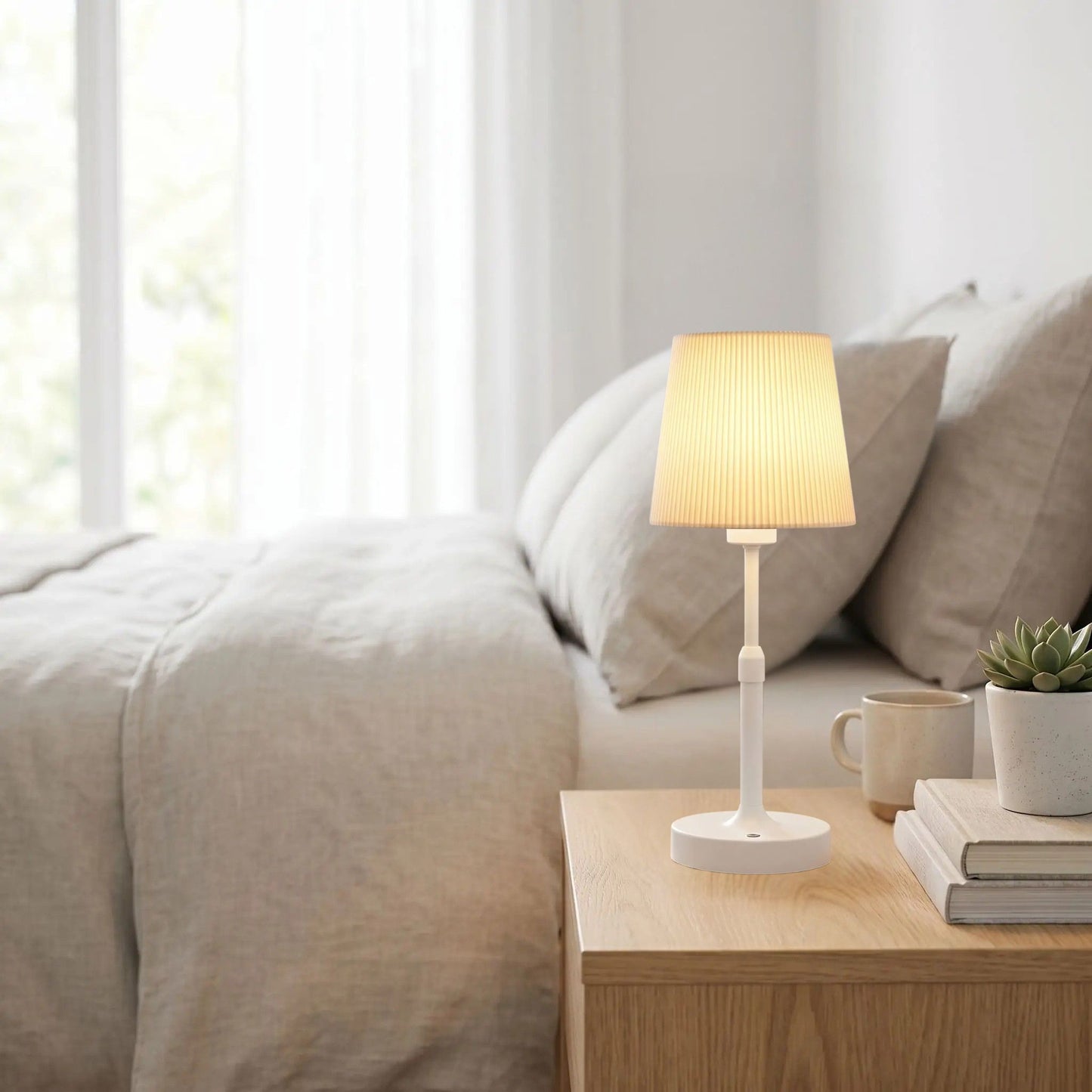 lampe sans fil couleur blanc chevet elegance plissee