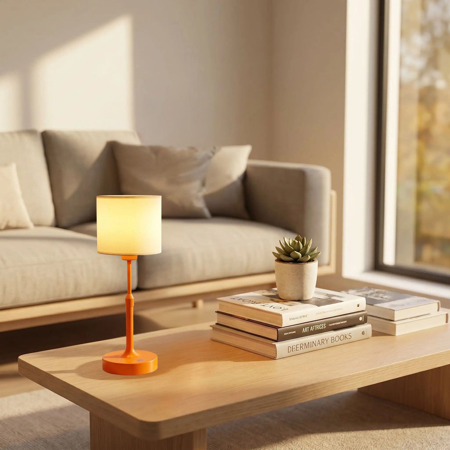 lampe sans fil orange table sejour classique rechargeable
