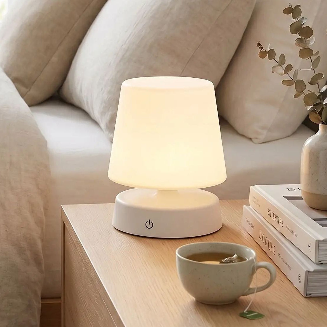 lampe sans fil rechargeable blanc hauteur minimum table chevet vue rapproche hauteur telescopique