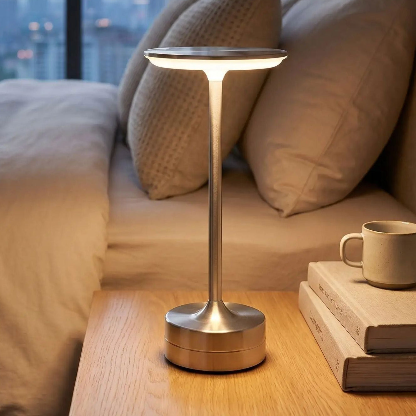 lampe sans fil rechargeable couleur argent chevet vue rapproche couleurs tendance