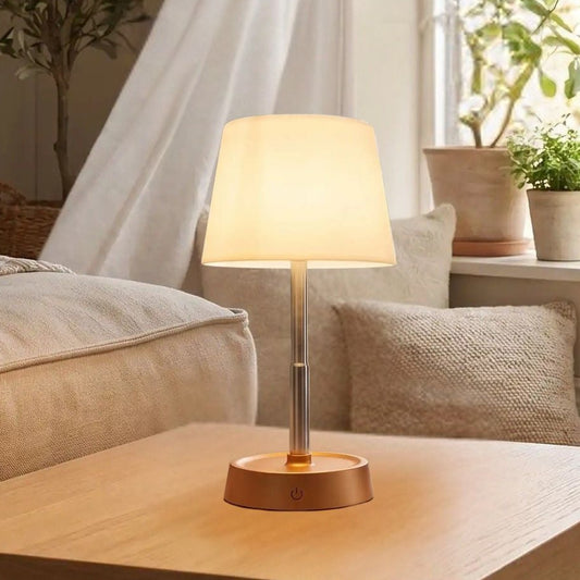 lampe sans fil rechargeable couleur cuivre sejour vue rapproche hauteur telescopique