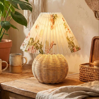 lampe table comptoir vu rapproche rotin fleuri