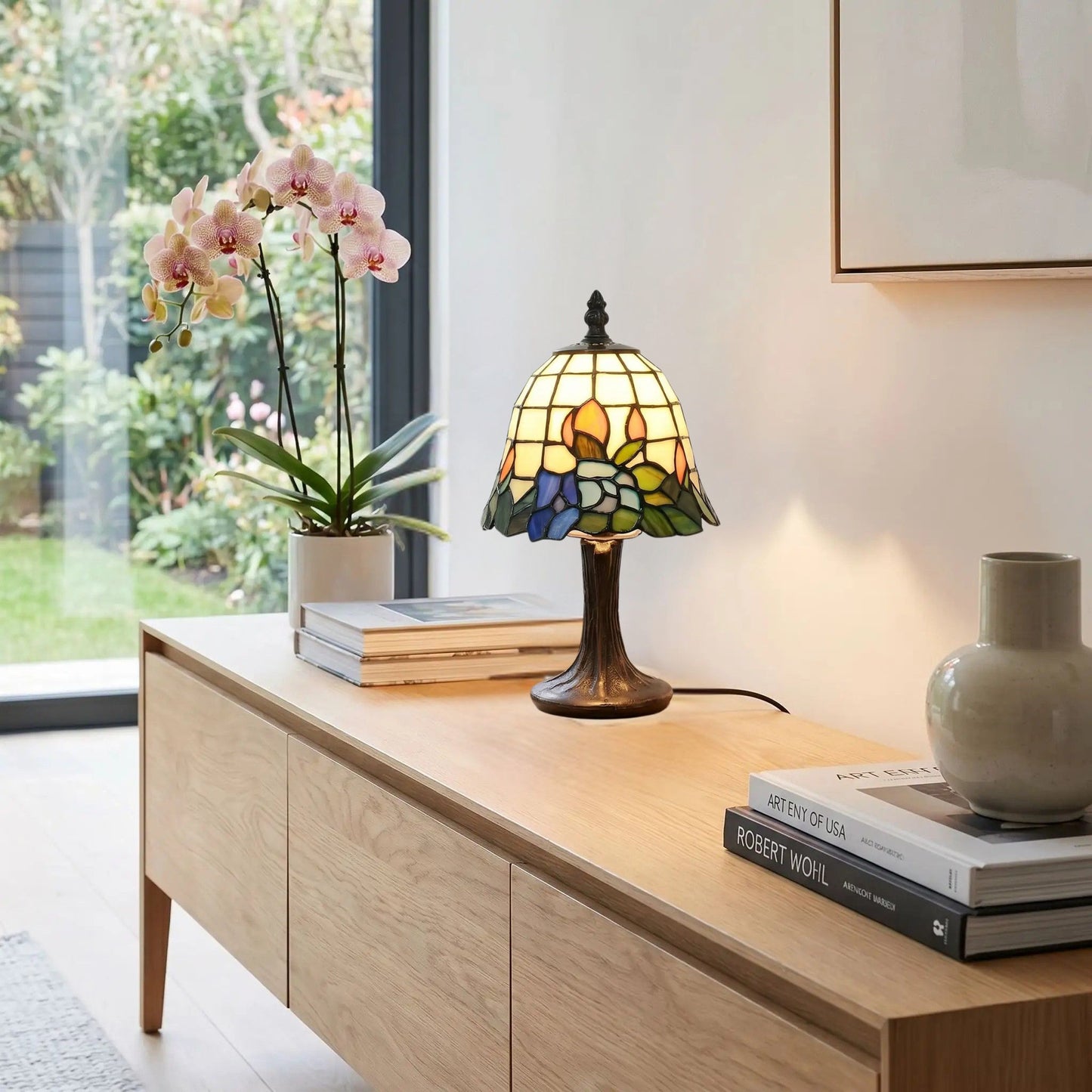 lampe table console sejour tiffany floral