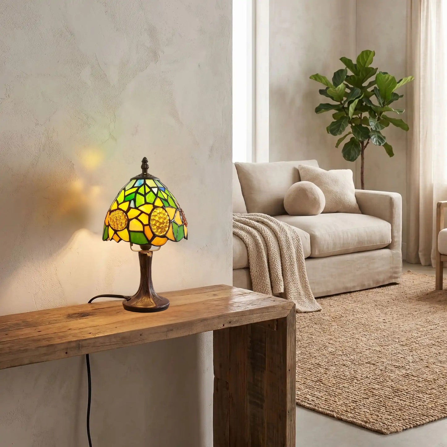 lampe table console sejour tiffany tournesol