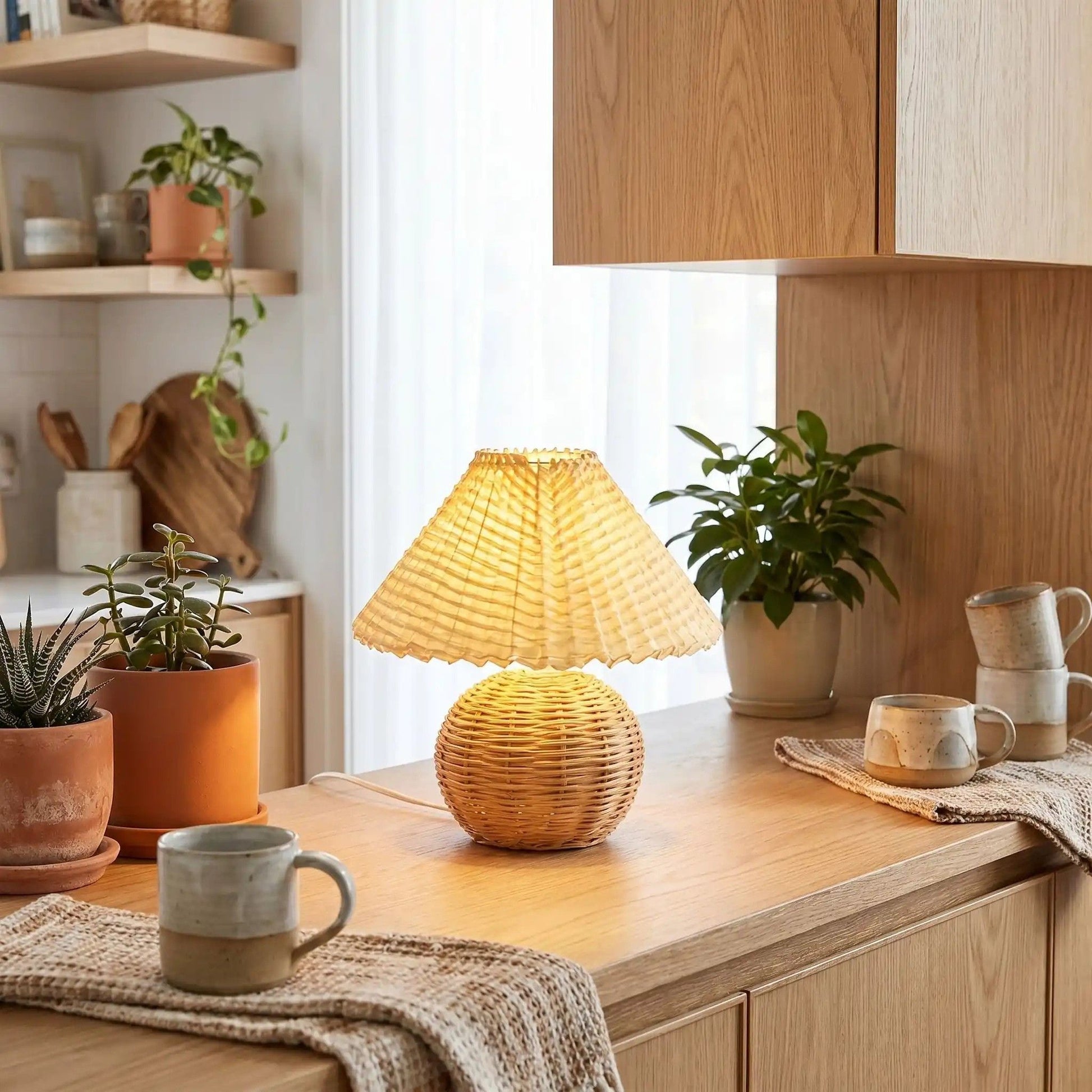 lampe table cuisine rotin et bambou tresse