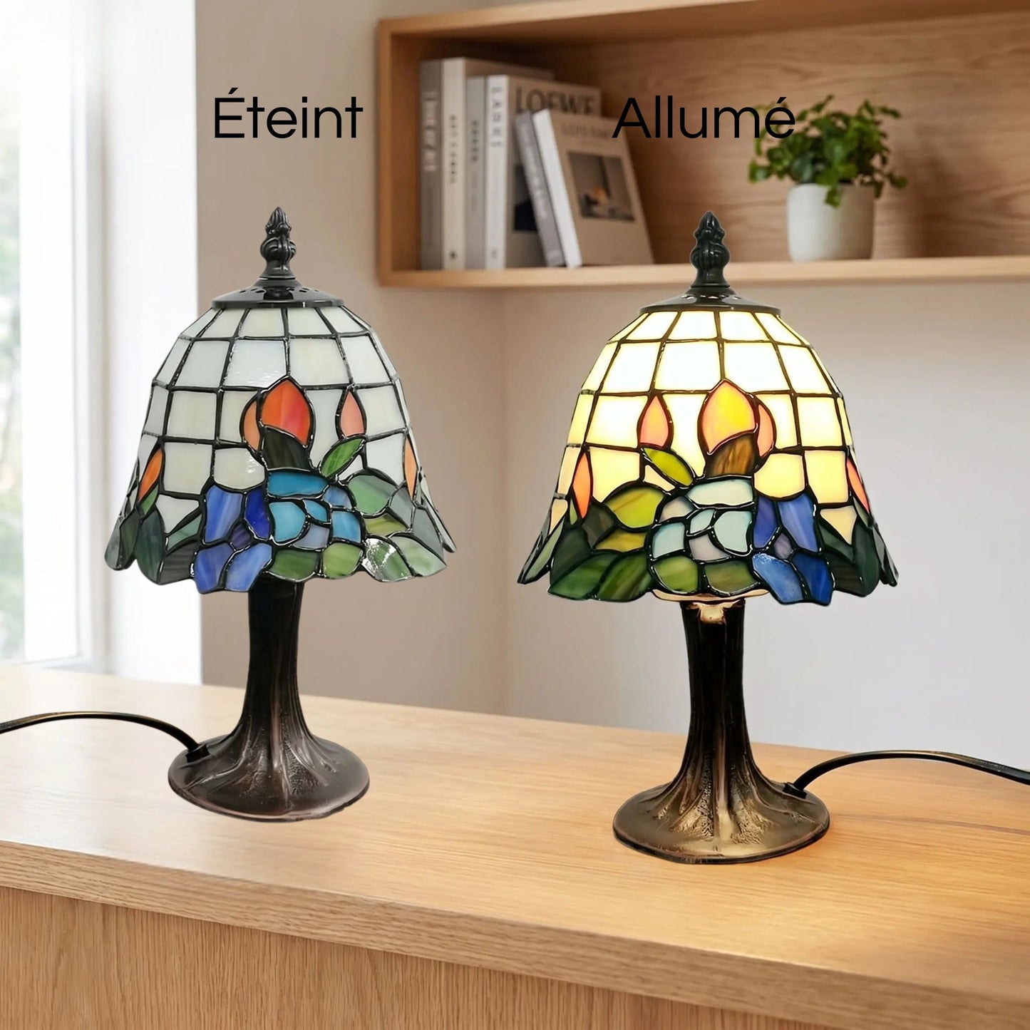 lampe table eteint allume tiffany floral