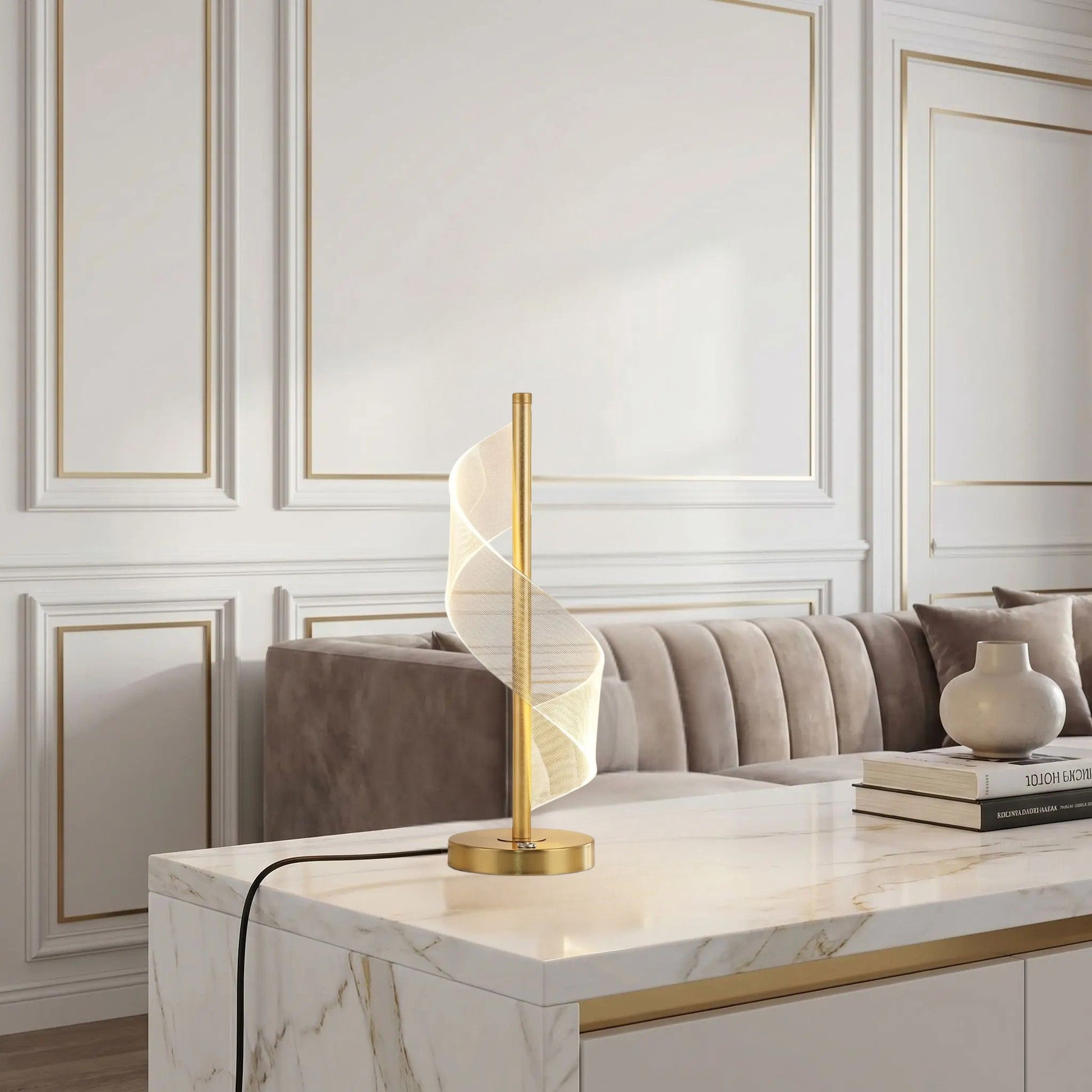 lampe table grande comptoir granite spirale doree tactile