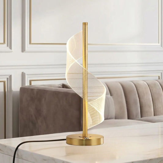lampe table grande comptoir granite vu rapproche spirale doree tactile