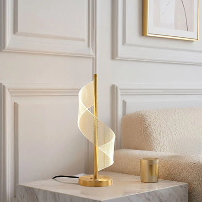 lampe table grande sur table sejour spirale doree tactile