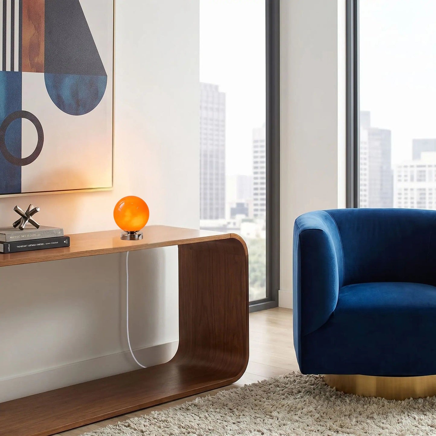 lampe table orange petite spherique led space age