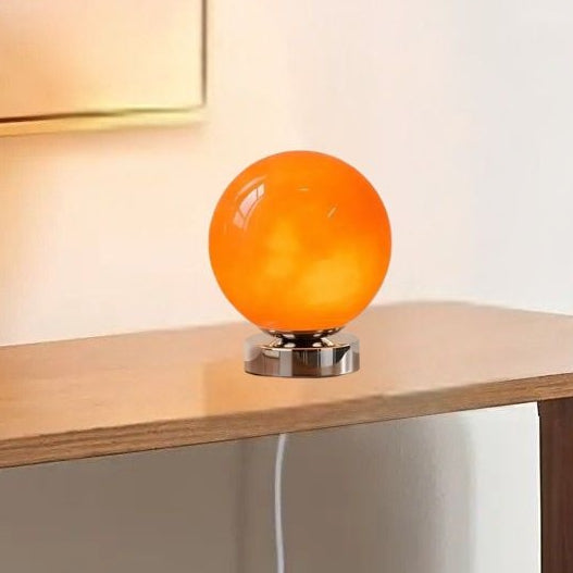 lampe table orange vu rapproche petite spherique led space age