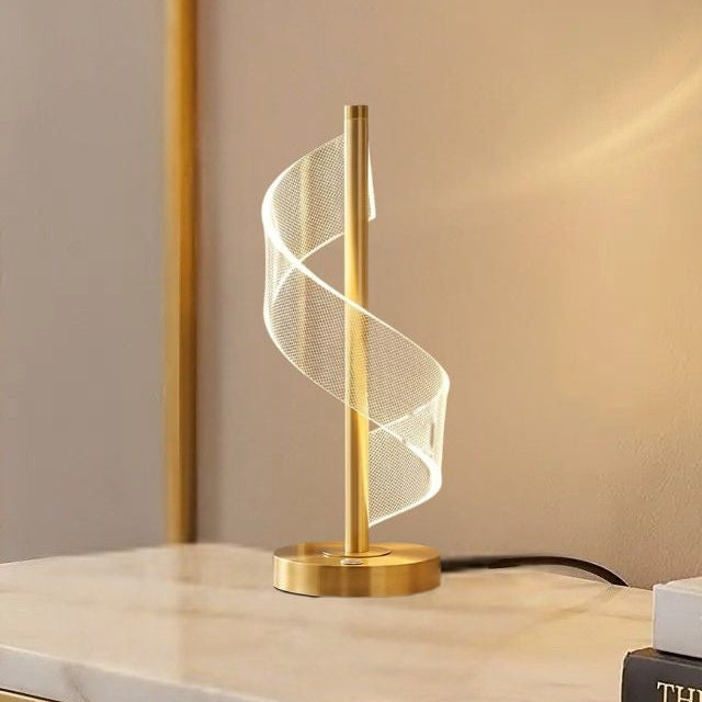 lampe table petite console sejour vu rapproche spirale doree tactile