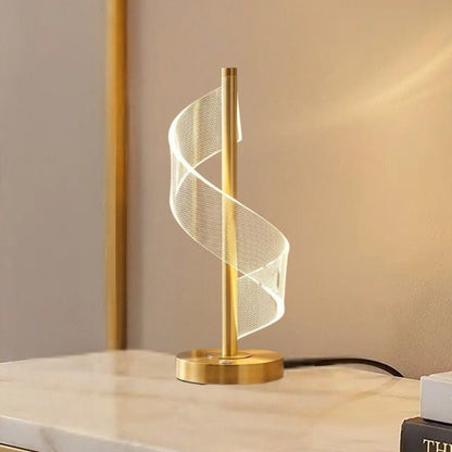 lampe table petite console sejour vu rapproche spirale doree tactile