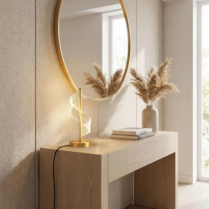 lampe table petite sejour avec miroir spirale doree tactile