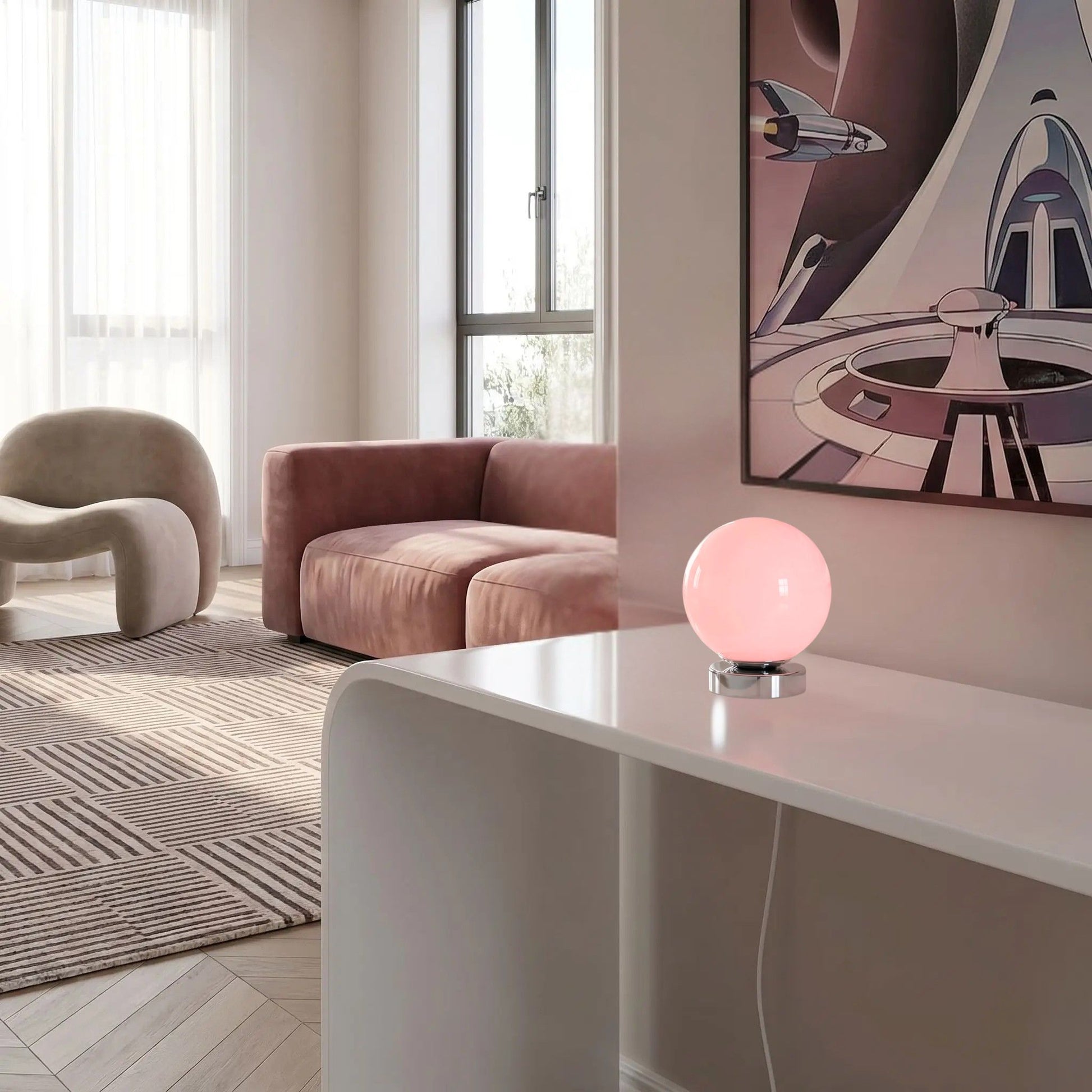 lampe table rose petite spherique led space age
