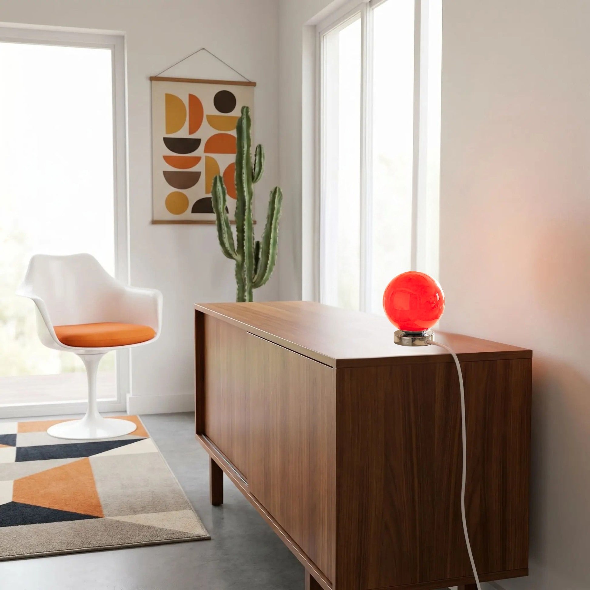 lampe table rouge petite spherique led space age
