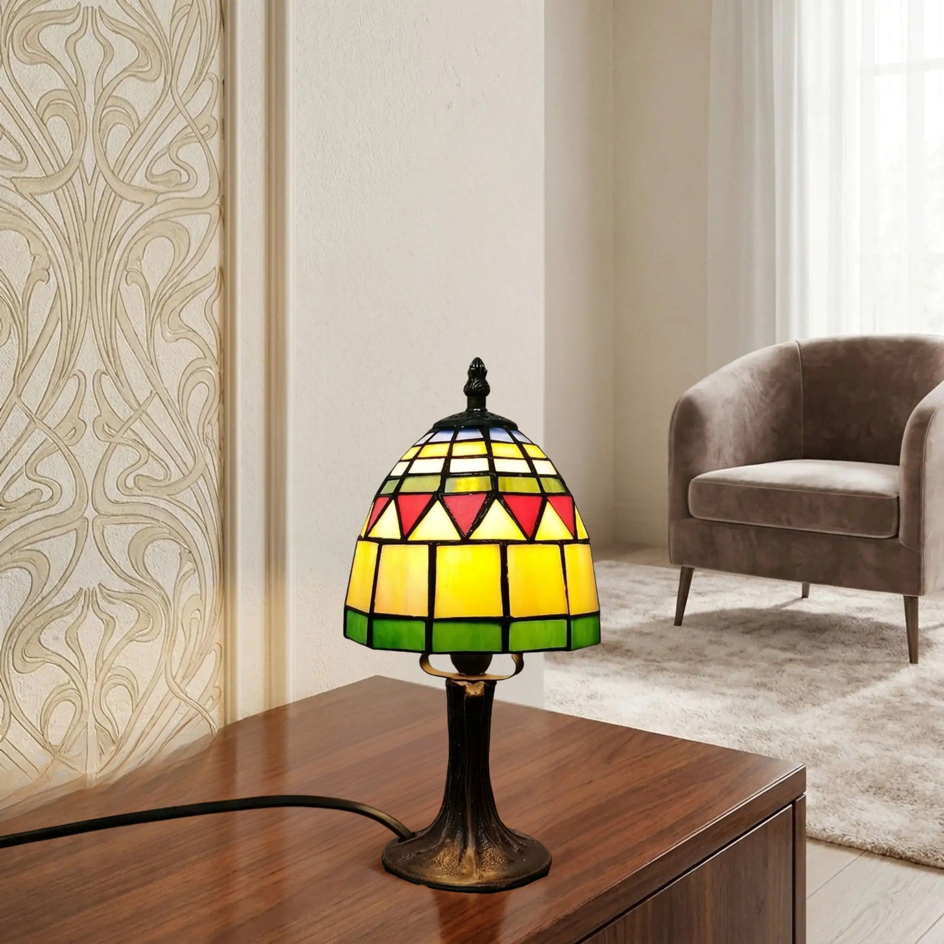 lampe table sejour avec fenetre art nouveau tiffany